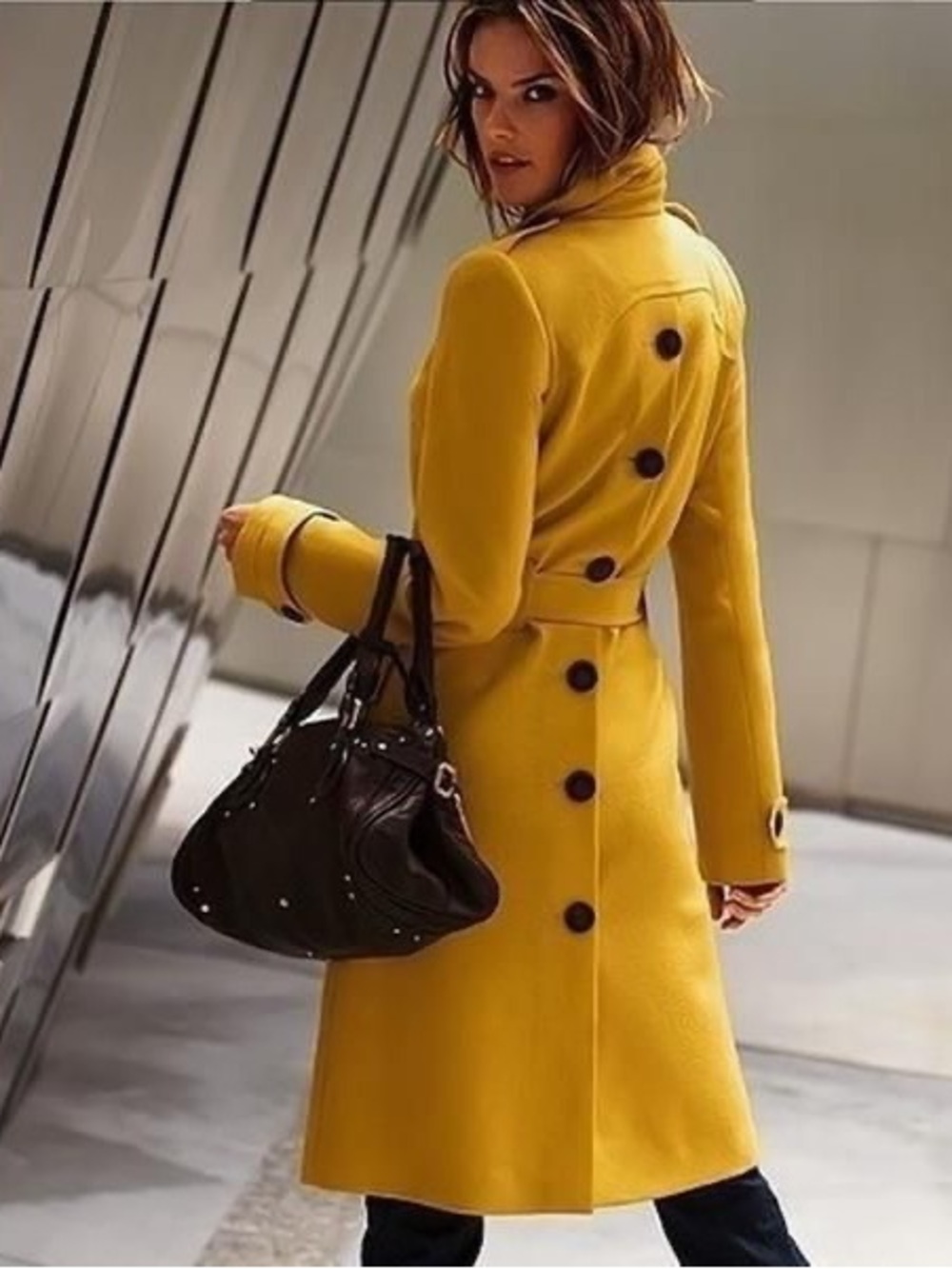 Vintage Victoria’s Secret golden yellow retro mid-length trench with bold button